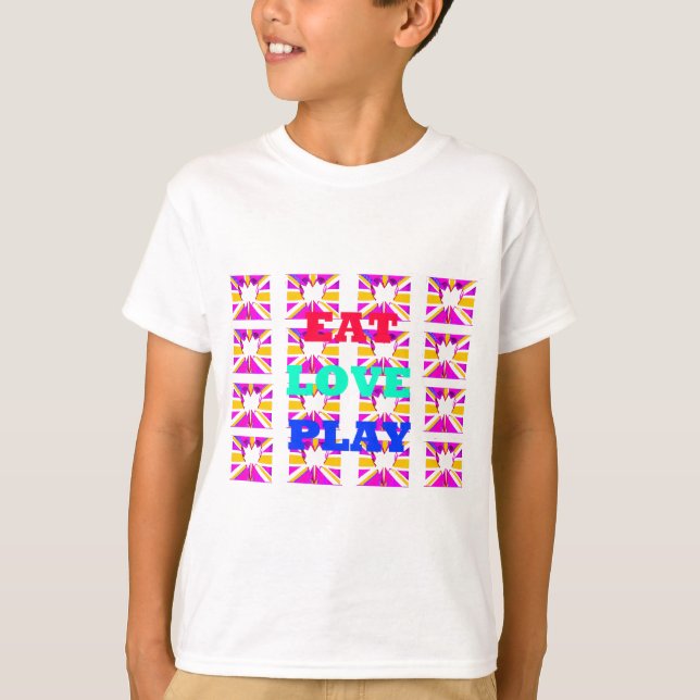 Kärlek Eat spelar färggrann poppgrafisk inspiratio T-shirt (Framsida)