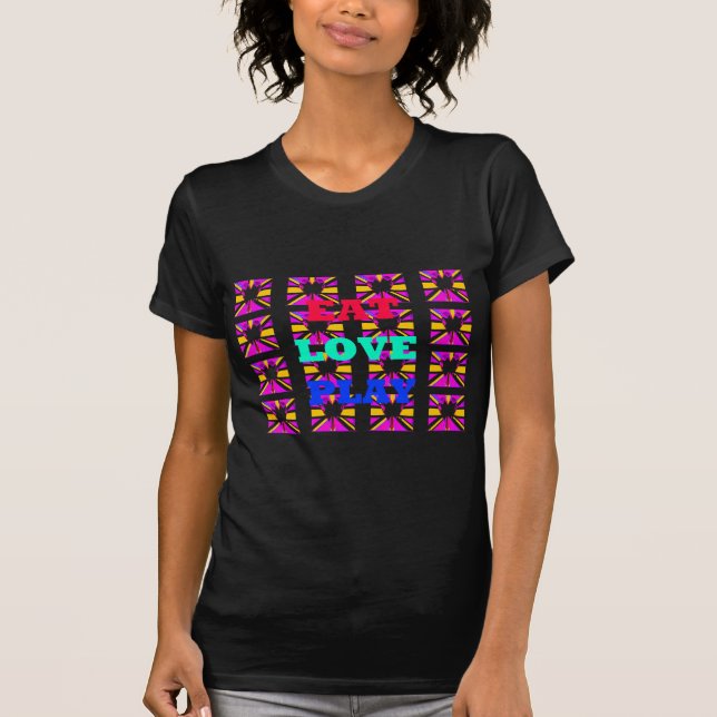 Kärlek Eat spelar färggrann poppgrafisk inspiratio T-shirt (Framsida)