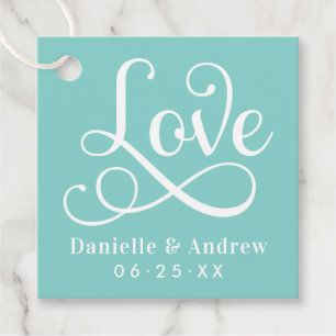 Kärlek Elegant Aqua Kalligrafi Monogram Bröllop Gåvor Etiketter