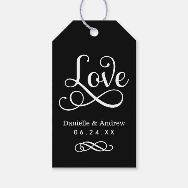 Kärlek Elegant Black Calligraphy Bröllop Monogram Presentetikett (Framsidan)