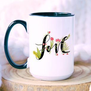 Kärlek Elegant Blommigt Ornament Monogram Mugg