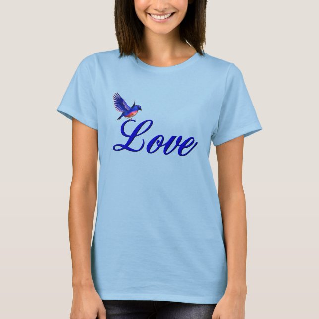 Kärlek Elegant Bluebird inspirational T Shirt (Framsida)