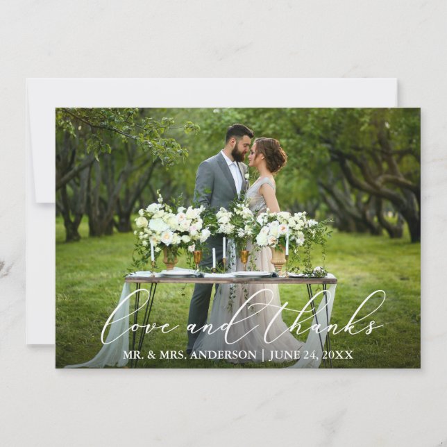 Kärlek Elegant Calligraphy Bröllop Tack Kort (Framsida)