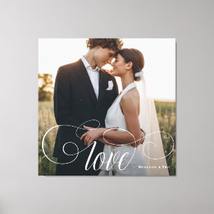 KÄRLEK Elegant Calligraphy Couple Bröllop Photo Canvastryck