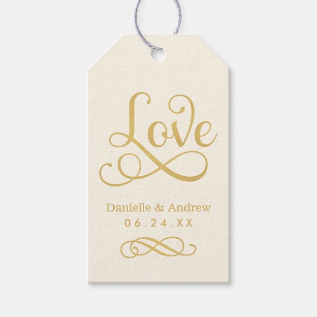 Kärlek Elegant Guld Kalligrafi Bröllopsmonogram Presentetikett (Framsidan)