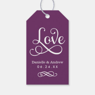 Kärlek Elegant Lila  Calligraphy Bröllop Monogram Presentetikett