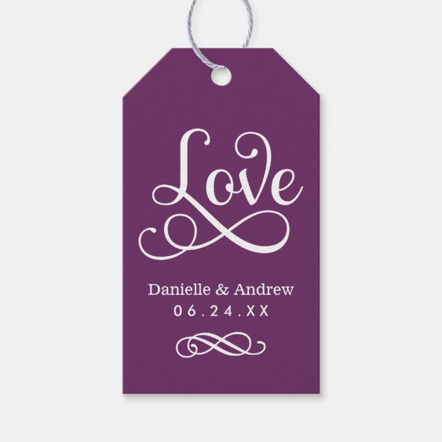 Kärlek Elegant Lila  Calligraphy Bröllop Monogram Presentetikett (Framsidan)