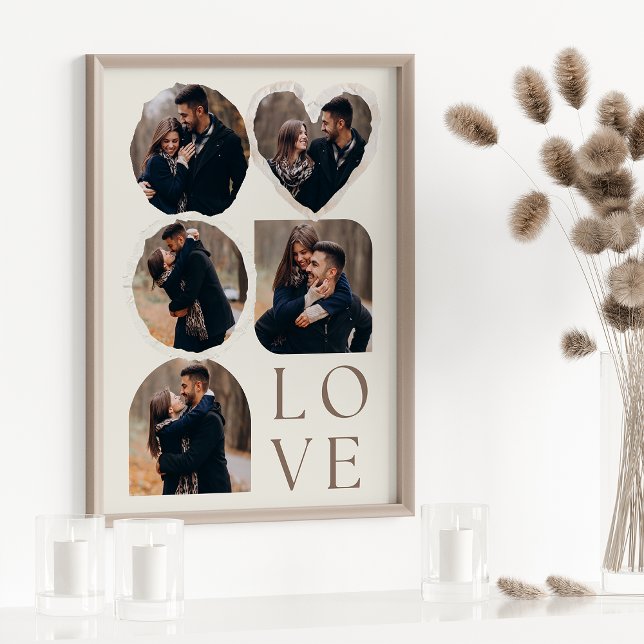 Kärlek Elegant Personlig Fotokollage Beige Poster (Skapare uppladdad)