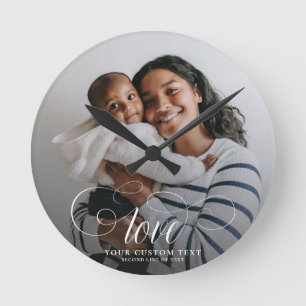 KÄRLEK Elegant Photo Calligraphy Family Keepsak Rund Klocka