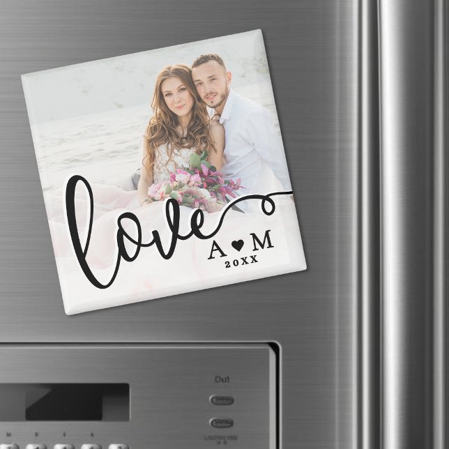 Kärlek Elegant Skript Par Foto Magnet (Love Elegant Script Couple Photo Magnet )