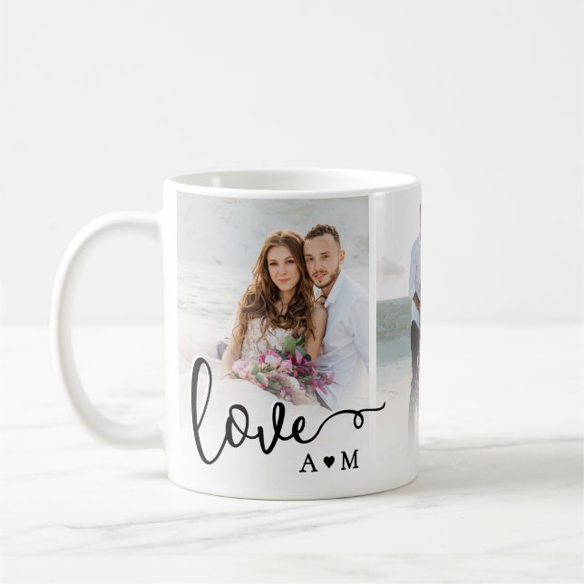 Kärlek Elegant Skript Paret 3 Foto Kaffemugg (Vänster)