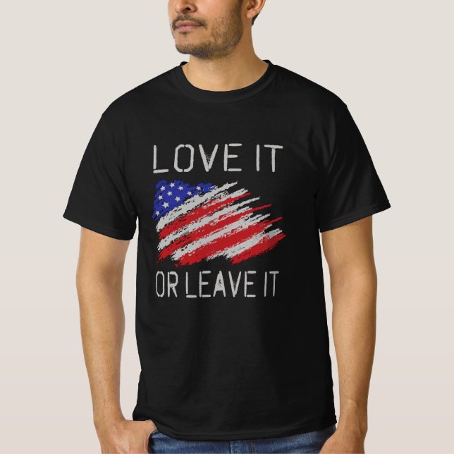 Kärlek eller lämna USA flagga T Shirt (Framsida)