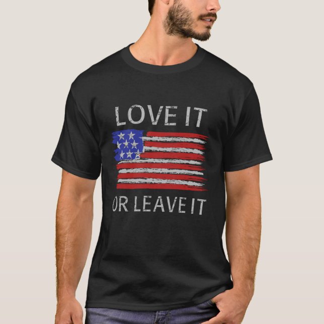 Kärlek eller lämna USA flagga T Shirt (Framsida)
