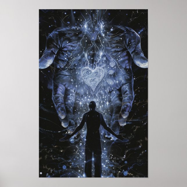 Kärlek Embrace - Giant Händer Holding Heart Poster (Framsidan)