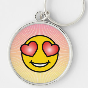 Kärlek Emoji Rund Silverfärgad Nyckelring