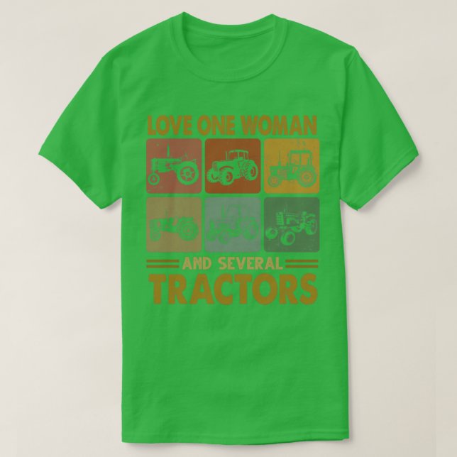 Kärlek en kvinna och flera traktorer t shirt (Design framsida)