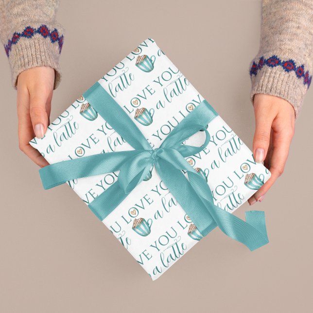 Kärlek en Papper radbrytning Presentpapper (Spread some love this Valentine's Day with this, "Love you a latte" wrapping paper! )
