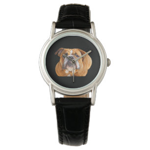 Kärlek English Bulldog Hund Ansikte - Brown Mascot Armbandsur