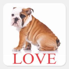 Kärlek English Bulldog Puppy Hund Sticker / Seal Fyrkantigt Klistermärke