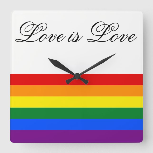 Kärlek Equality Rainbow Flagga LGBT Lesbisk Gay pr Fyrkantig Klocka (Framsida)