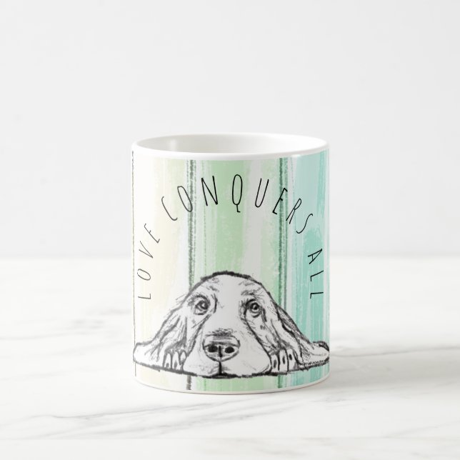 kärlek erövrar alla hund rainbow basset hound kaffemugg (Center)