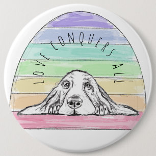 kärlek erövrar alla hund rainbow basset hound knapp