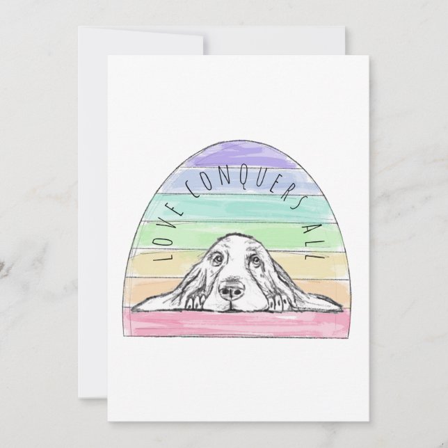 kärlek erövrar alla hund rainbow basset hound tack kort (Framsida)