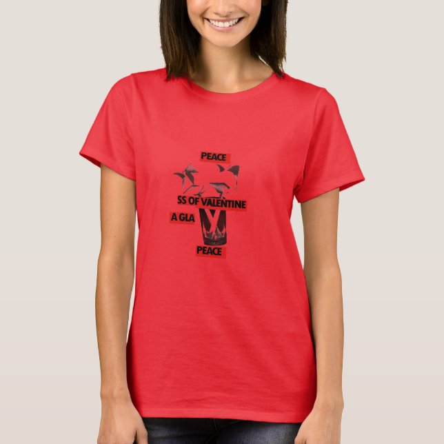  Kärlek: ett glas av Valentine Peace Art Tee (Framsida)