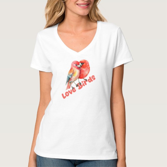 Kärlek Fåglar Alla Hjärtans Dag T Shirt (Framsida)