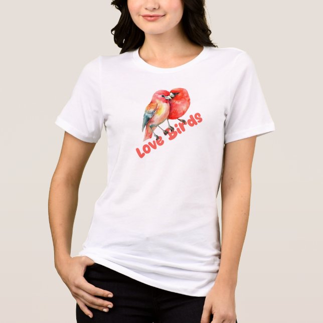 Kärlek Fåglar Alla Hjärtans Dag T Shirt (Framsida)