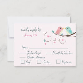 kärlek fåglar blommande rosa svars kort RSVP