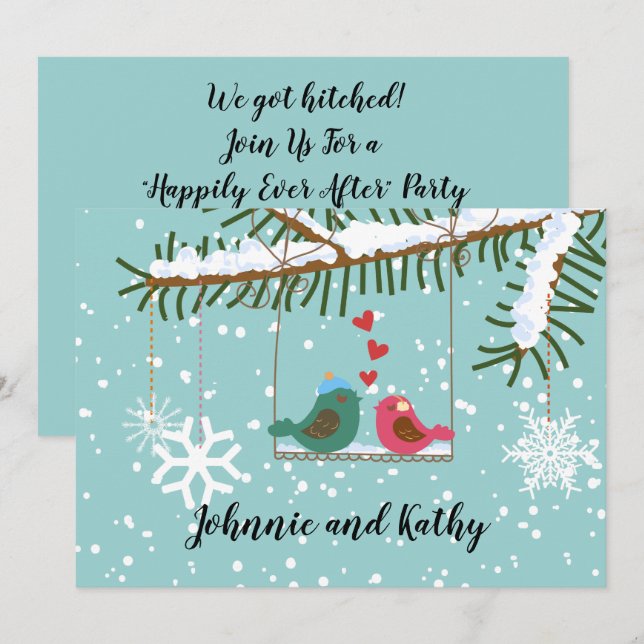 Kärlek fåglar svänger Vinter Mottagning Endast Inb Inbjudningar (Fram/baksida)