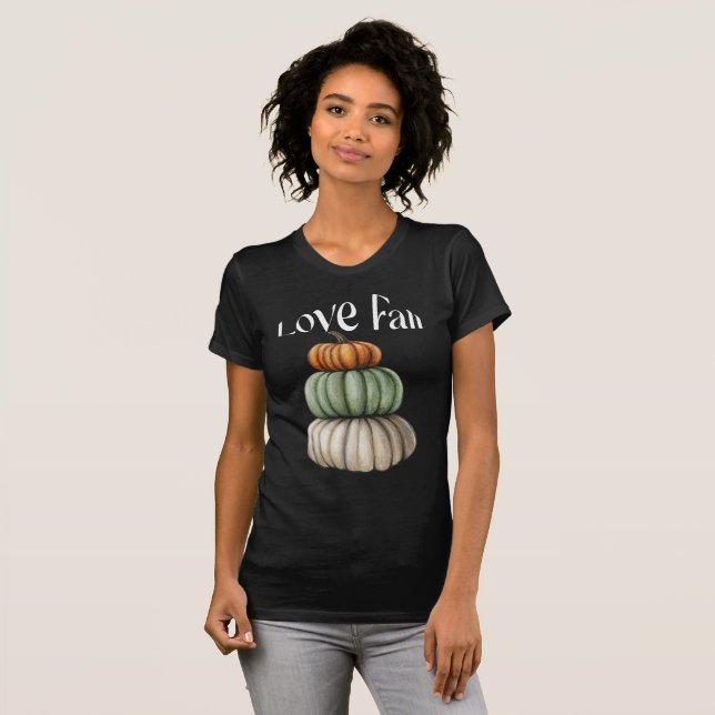 Kärlek Fall Mode Inspo Pumpkin Trio Women's Black T Shirt (Hel framsida)