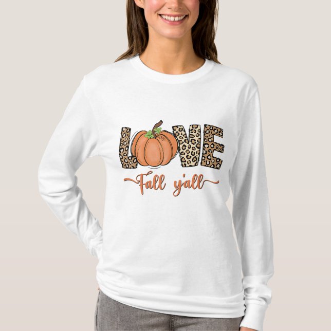 Kärlek Fall Y'all Leopard Skriv ut Pumpkin Women's T Shirt (Framsida)