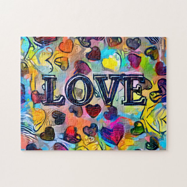Kärlek | Färgfull Abstrakt Jigszawa Puzzle Pussel (Horisontell)