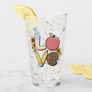 Kärlek - Färgfull lärardesign med äpple- och blyer Glaskopp