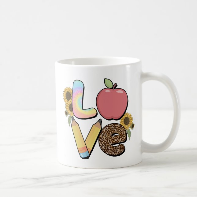 Kärlek - Färgfull lärardesign med äpple- och blyer Kaffemugg (Höger)