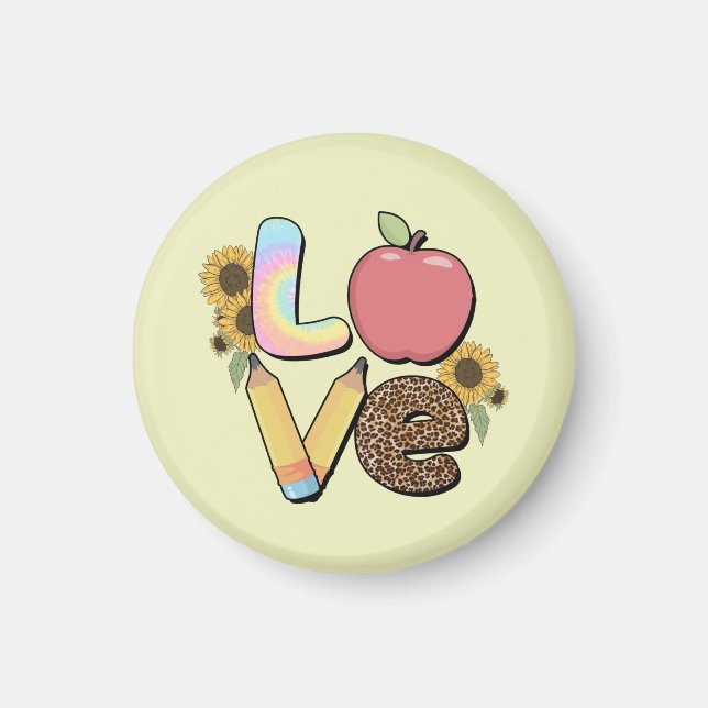 Kärlek - Färgfull lärardesign med äpple- och blyer Magnet (Framsidan)