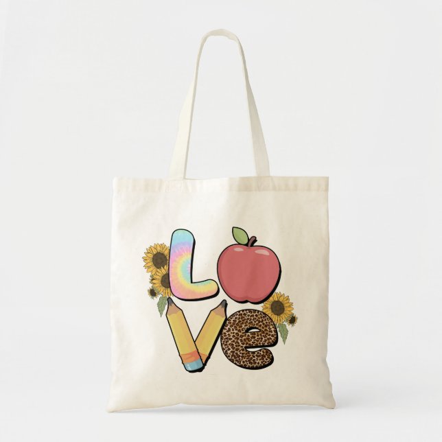 Kärlek - Färgfull lärardesign med äpple- och blyer Tygkasse (Framsidan)