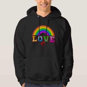Kärlek Färgglad Regnbåge Rött Hjärta Hoodie