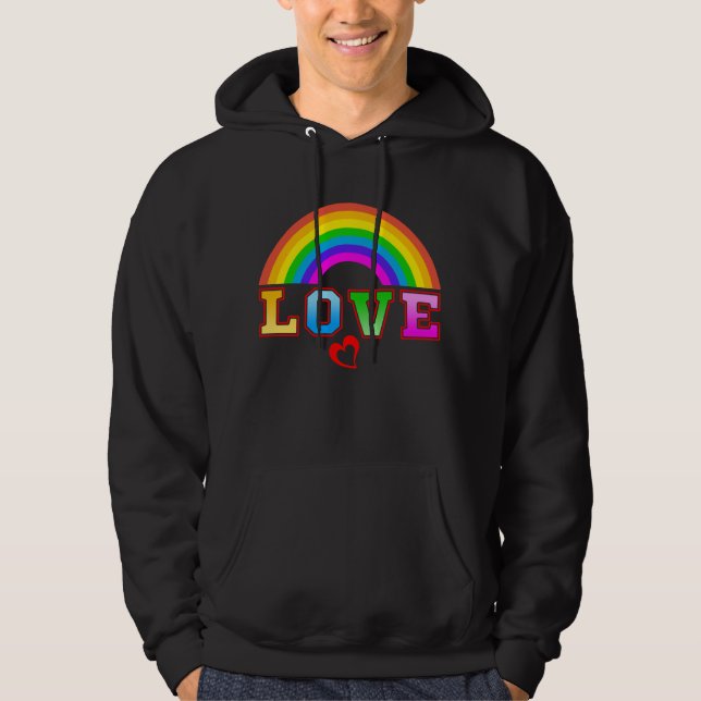 Kärlek Färgglad Regnbåge Rött Hjärta Hoodie (Framsida)