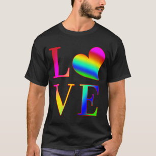 KÄRLEK FÄRGGLAD TYPOGRAFI REGNBÅGE HJÄRTA  T SHIRT