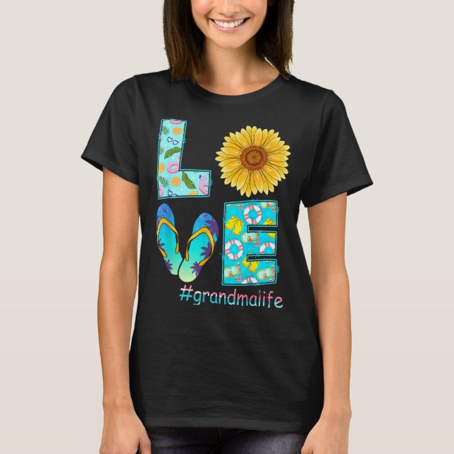 KÄRLEK Farmor Liv Flip Flops Hippie Solros T Shirt (Framsida)