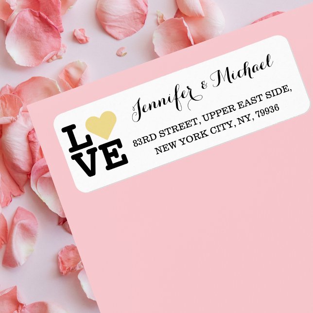 Kärlek Faux Guld Heart Personligt bröllp Valentine Returadress Etikett (Love Faux Gold Heart Custom Wedding Valentines Day Label)
