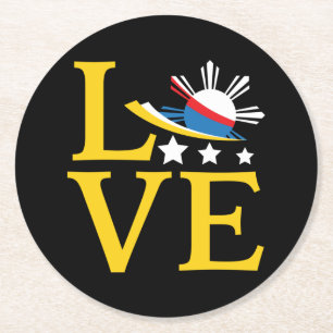 Kärlek - Filipino Flagga Typography Art Underlägg Papper Rund