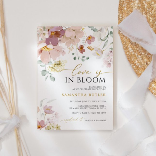 Kärlek finns i Bloom Rosa & Red Wildblommor Shower Inbjudningar (Skapare uppladdad)