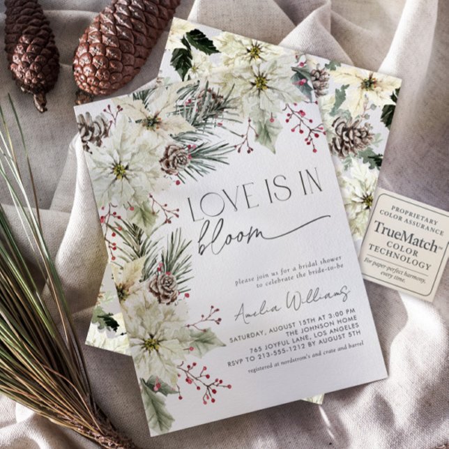 Kärlek finns i Bloom Winter Poinsettia Flowers Inbjudningar (Skapare uppladdad)