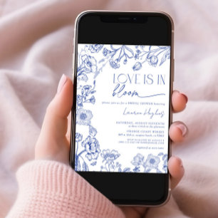 Kärlek finns i Möhippan Blått Vintage Blommigt Inbjudningar