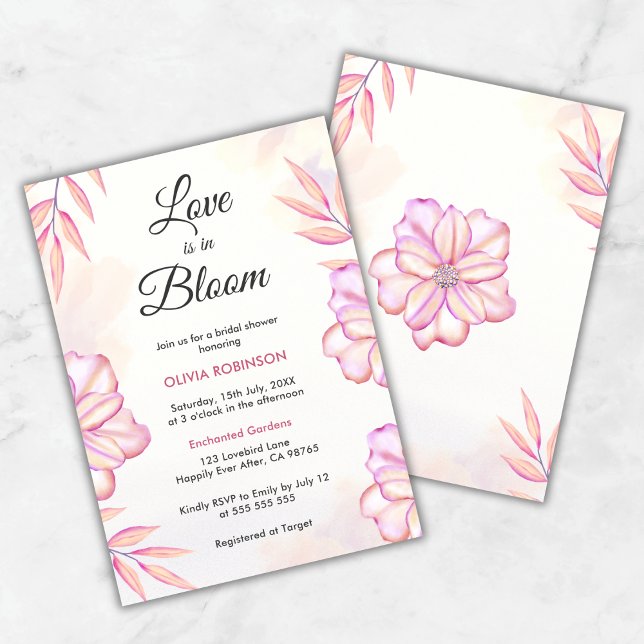 Kärlek finns i Möhippan Blommigt för  av blommans  Inbjudningar (Love is in Bloom Watercolor Floral Spring Bridal Shower Invitation     )