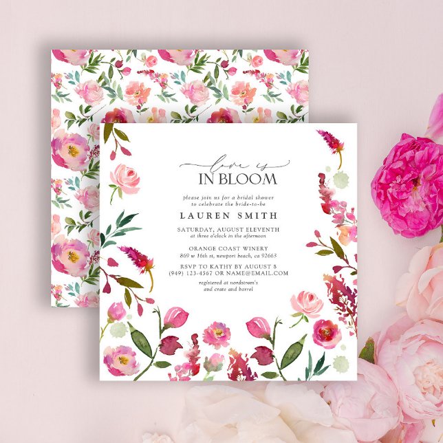 Kärlek finns i Möhippan Bloom Rosa Flowers Inbjudningar (Skapare uppladdad)